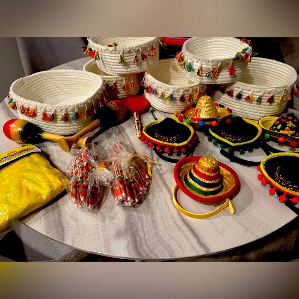 Fiesta Party Supplies Set with White Baskets